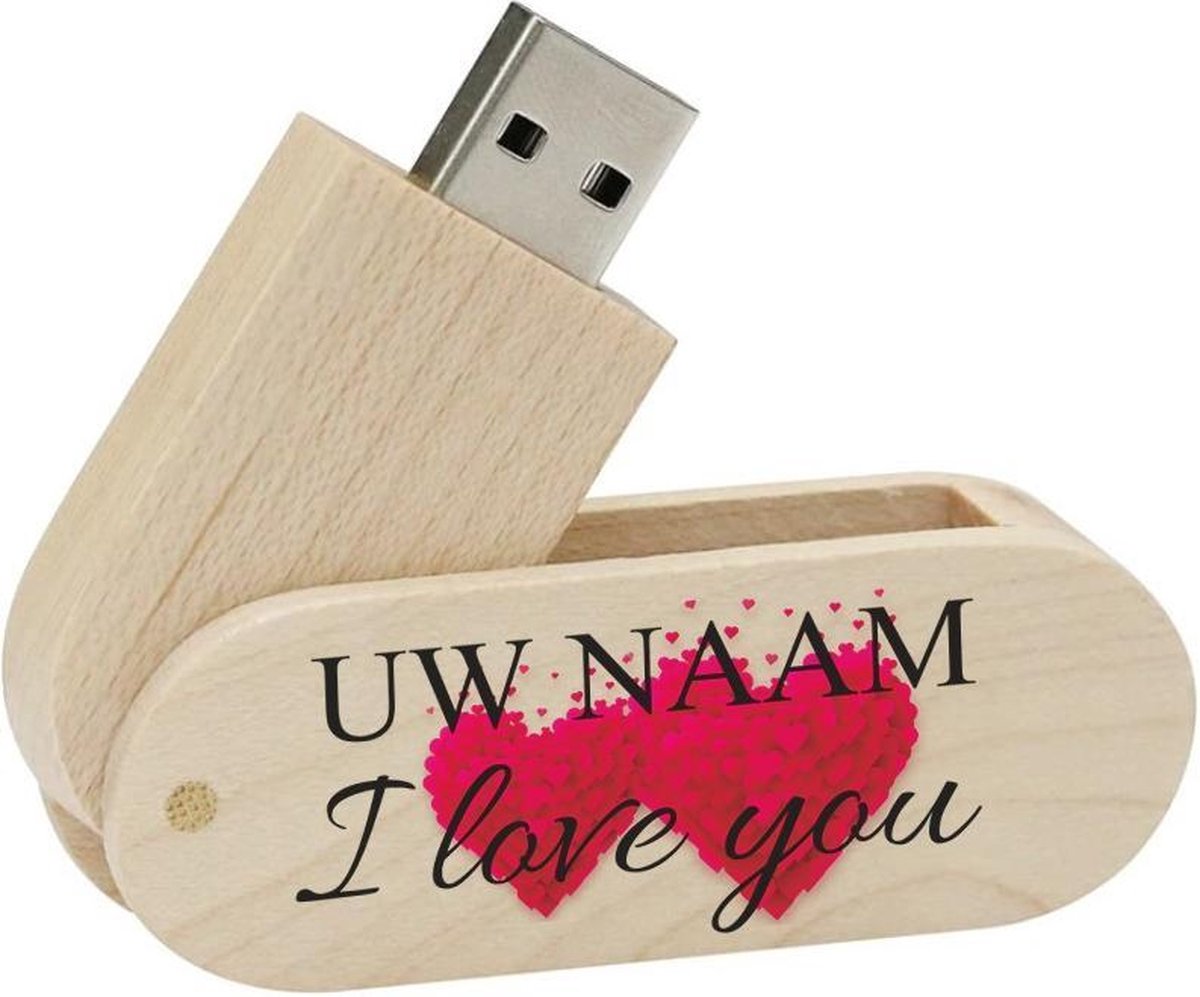 Valentijnsdag cadeau hout twister usb stick met naam 64gb model 1001 – hartje Valentijn cadeau, Valentijnscadeau, Liefde cadeau, Liefdescadeau