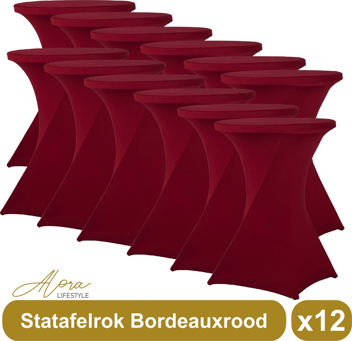 Alora Statafelrok bordeauxrood 80 cm per 12 - Alora tafelrok voor statafel - Statafelhoes - Bruiloft - Cocktailparty - Stretch Rok - Set van 12