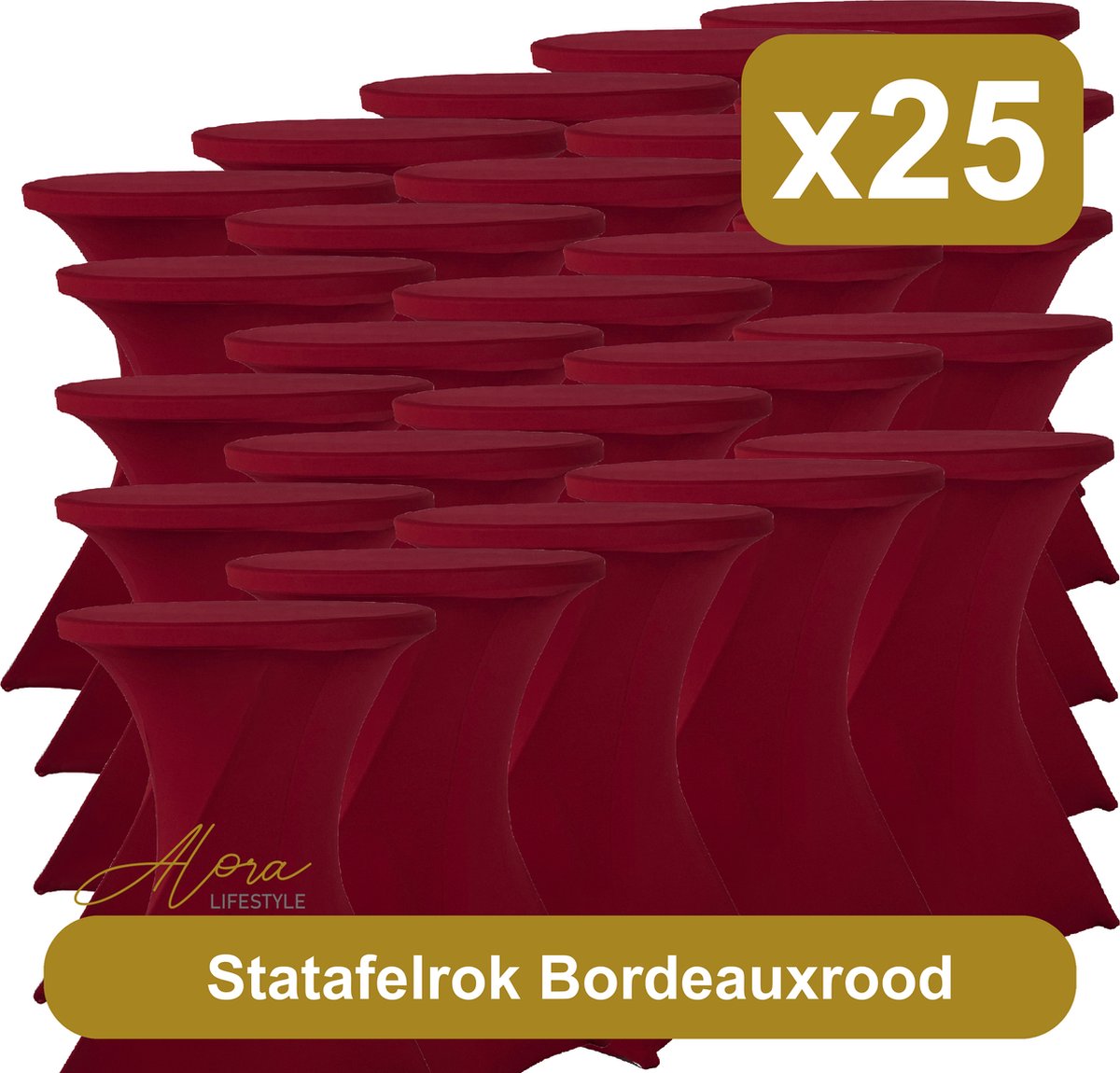 Alora Statafelrok bordeauxrood 80 cm per 25 - Alora tafelrok voor statafel - Statafelhoes - Bruiloft - Cocktailparty - Stretch Rok - Set van 25