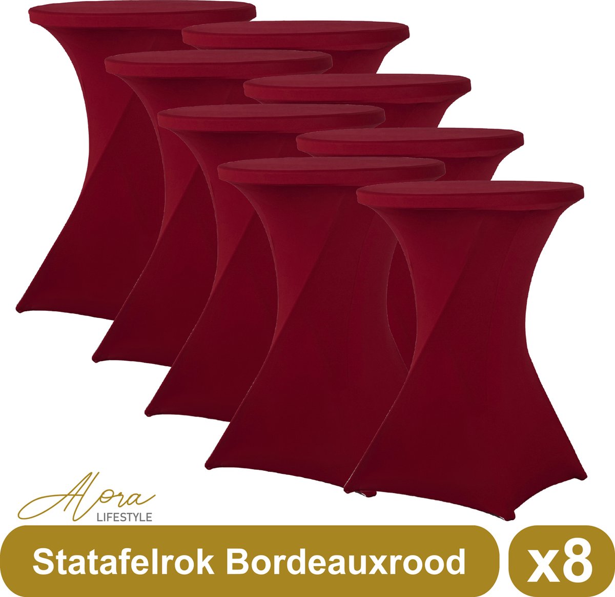 Alora Statafelrok bordeauxrood 80 cm per 8 - Alora tafelrok voor statafel - Statafelhoes - Bruiloft - Cocktailparty - Stretch Rok - Set van 8