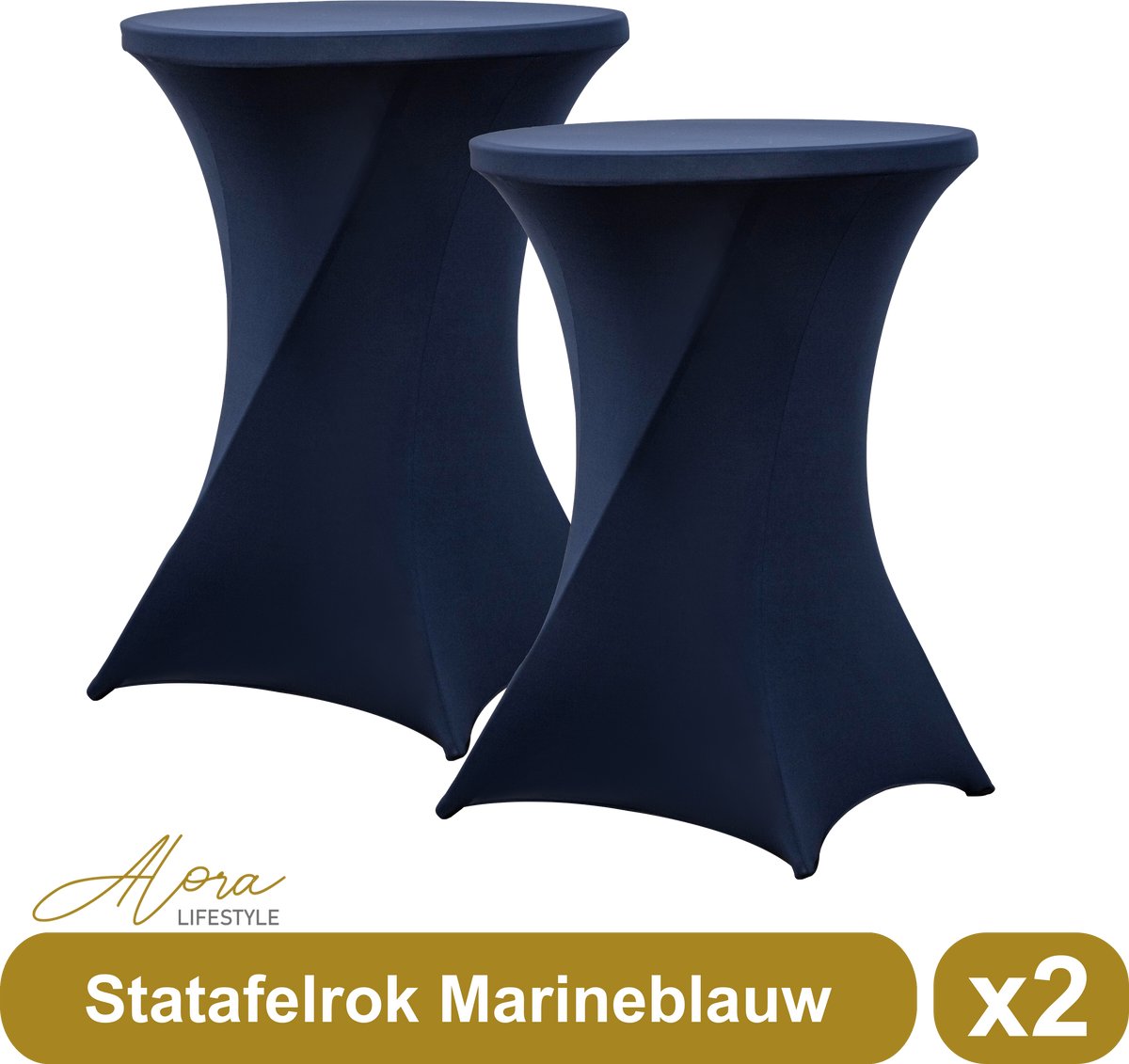   Statafelrok marineblauw 80 cm - per 2 - partytafel -   tafelrok voor statafel - Statafelhoes - Bruiloft - Cocktailparty - Stretch Rok - Set van 2