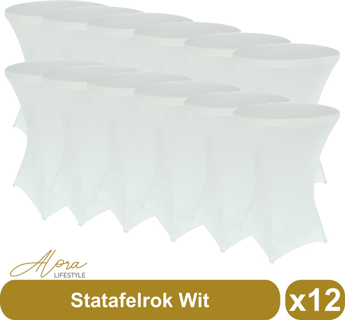 Alora Statafelrok wit 80 cm - per 12 - partytafel - Alora tafelrok voor statafel - Statafelhoes - Bruiloft - Cocktailparty - Stretch Rok - Set van 12