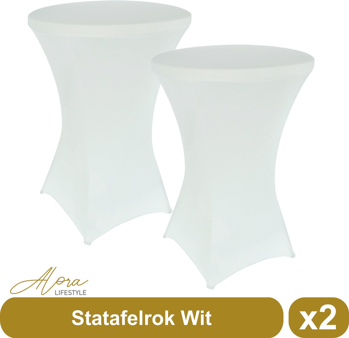 Alora Statafelrok wit 80 cm - per 2 - partytafel - Alora tafelrok voor statafel - Statafelhoes - Bruiloft - Cocktailparty - Stretch Rok - Set van 2