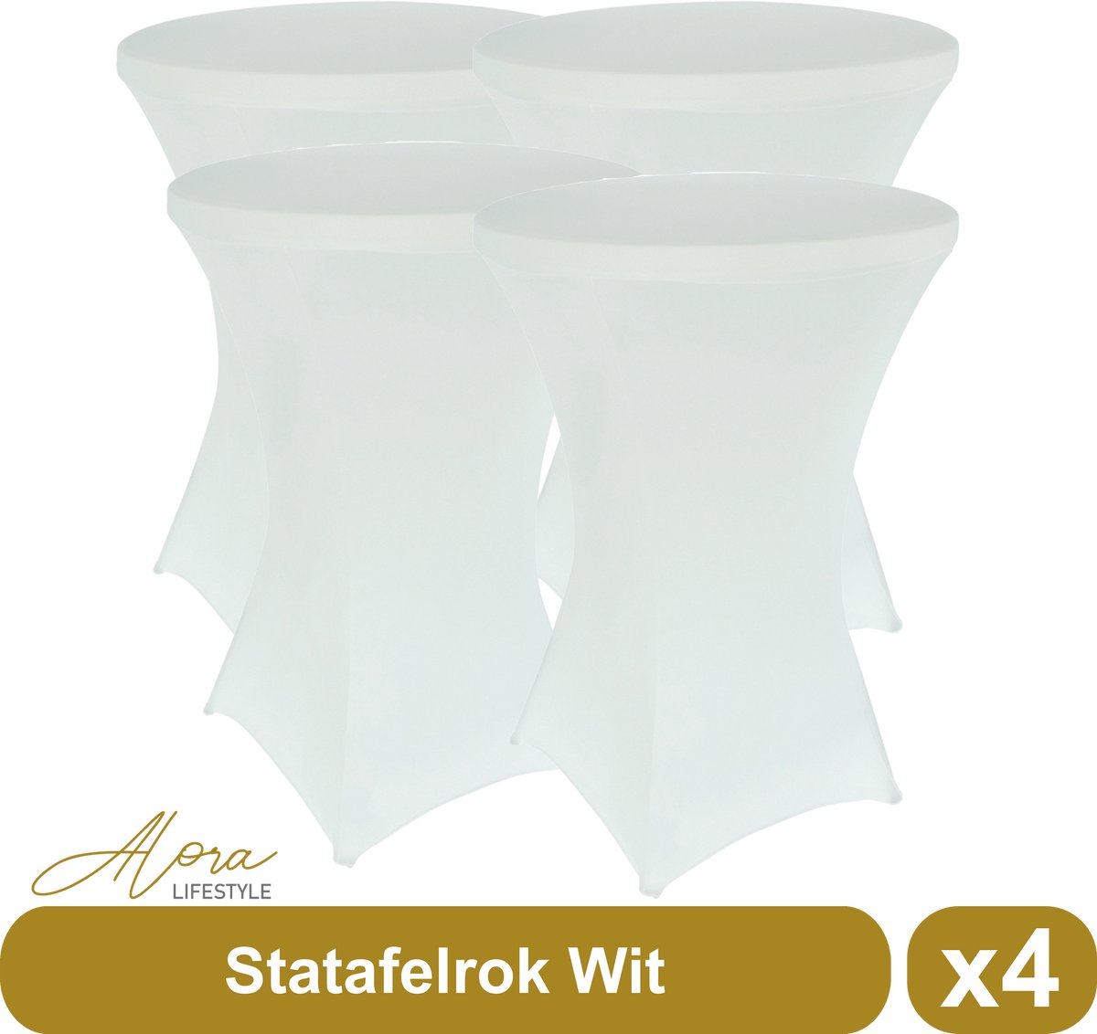 Alora Statafelrok wit 80 cm - per 4 - partytafel - Alora tafelrok voor statafel - Statafelhoes - Bruiloft - Cocktailparty - Stretch Rok - Set van 4