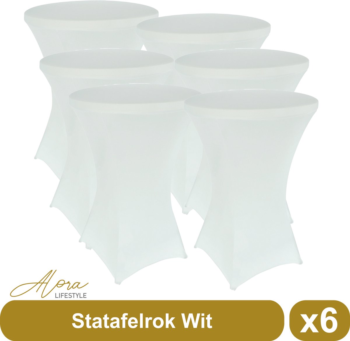 Alora Statafelrok wit 80 cm - per 6 - partytafel - Alora tafelrok voor statafel - Statafelhoes - Bruiloft - Cocktailparty - Stretch Rok - Set van 6