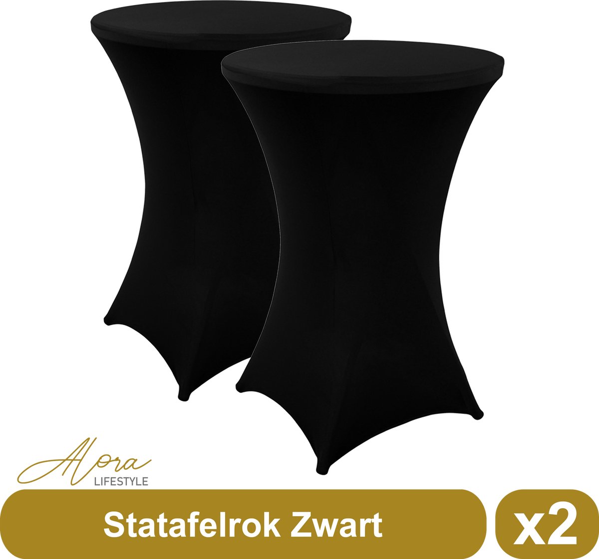 Alora Statafelrok zwart 80 cm - per 2 - partytafel - tafelrok voor statafel - Statafelhoes - Bruiloft - Cocktailparty - Stretch Rok - Set van 2
