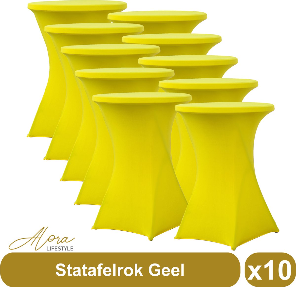 Statafelrok geel 80 cm - per 10 - partytafel - Alora tafelrok voor statafel - Statafelhoes - Bruiloft - Cocktailparty - Stretch Rok - Set van 10