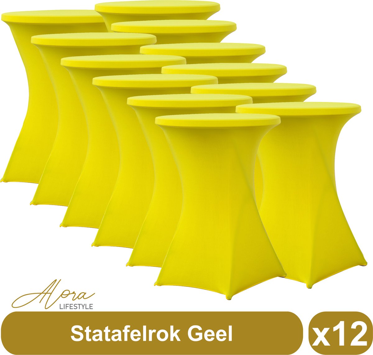 Statafelrok geel 80 cm - per 12 - partytafel - Alora tafelrok voor statafel - Statafelhoes - Bruiloft - Cocktailparty - Stretch Rok - Set van 12