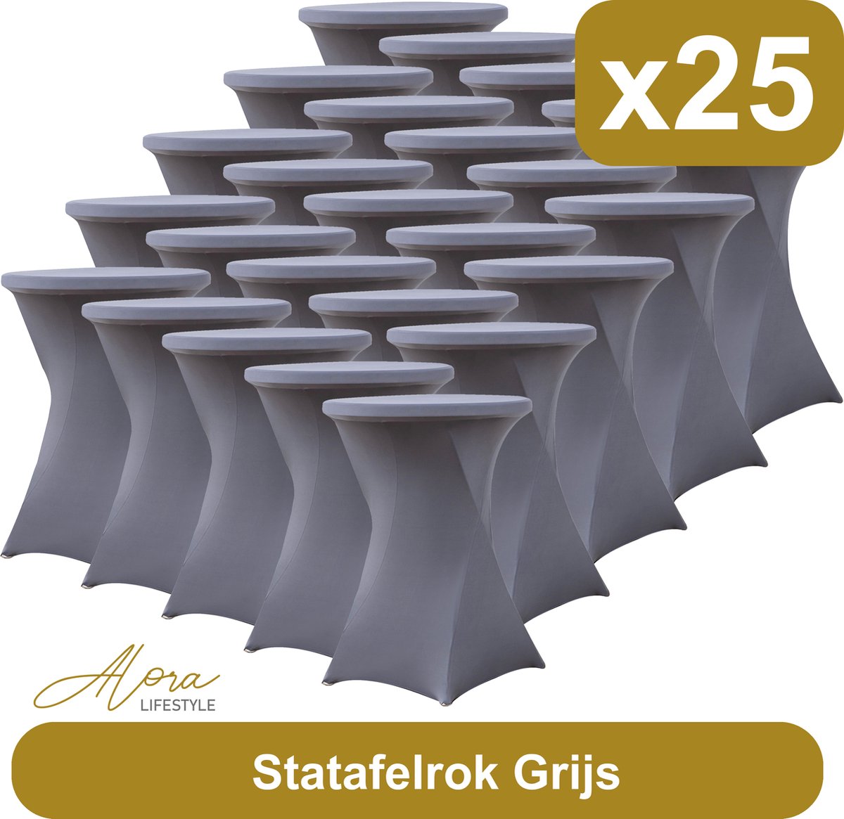 Statafelrok grijs 80 cm - per 25 - partytafel - Alora tafelrok voor statafel - Statafelhoes - Bruiloft - Cocktailparty - Stretch Rok - Set van 25