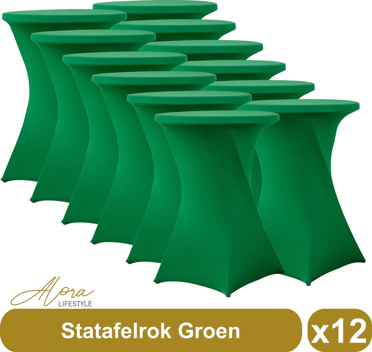 Statafelrok groen 80 cm - per 12 - partytafel - Alora tafelrok voor statafel - Statafelhoes - Bruiloft - Cocktailparty - Stretch Rok - Set van 12