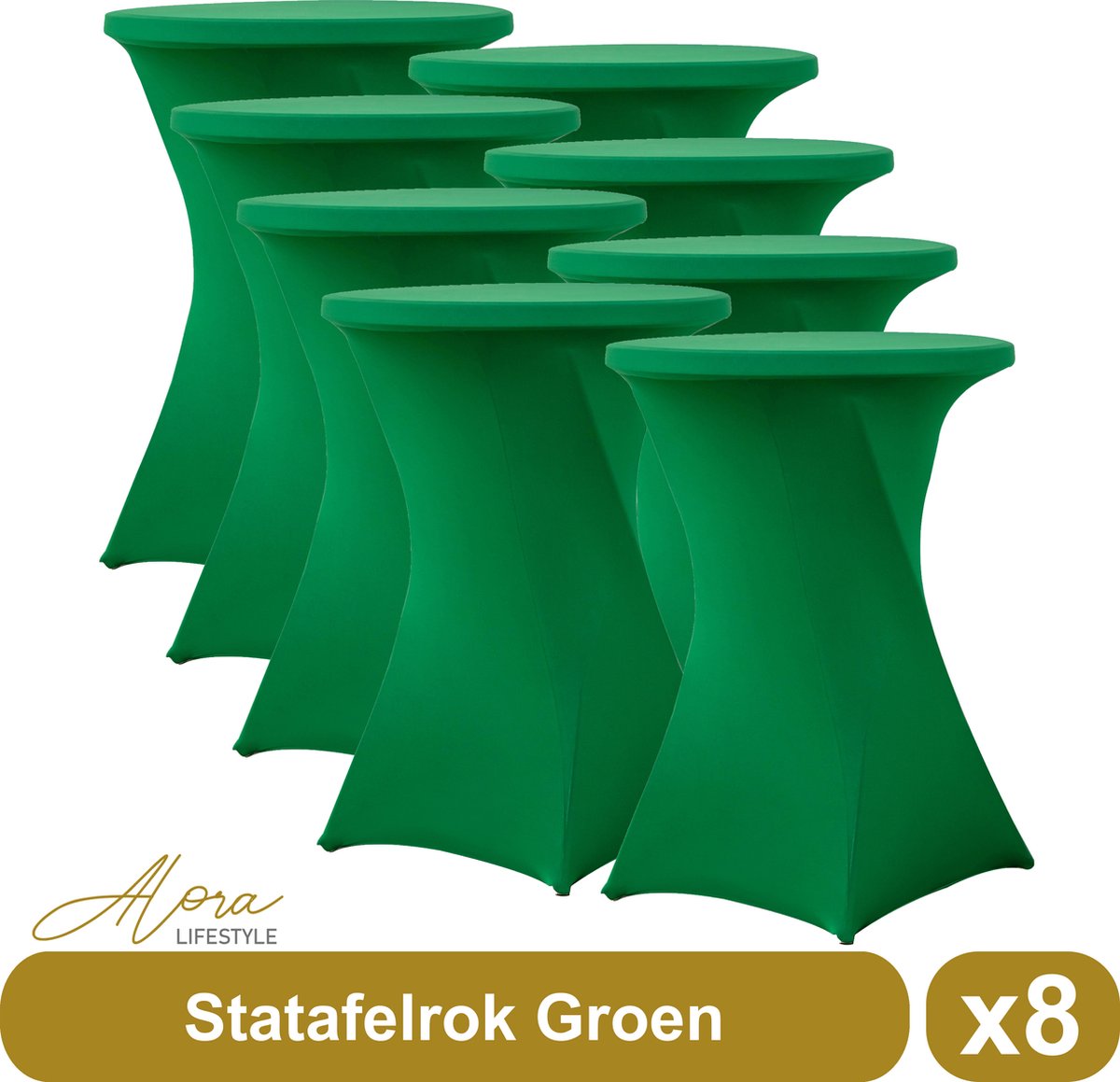 Statafelrok groen 80 cm - per 8 - partytafel - Alora tafelrok voor statafel - Statafelhoes - Bruiloft - Cocktailparty - Stretch Rok - Set van 8