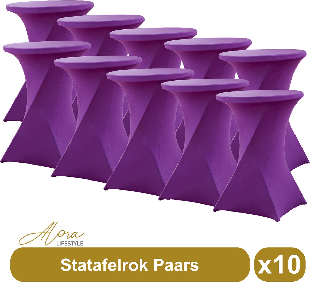Statafelrok paars 80 cm per 10 - partytafel - Alora tafelrok voor statafel - Statafelhoes - Bruiloft - Cocktailparty - Stretch Rok - Set van 10