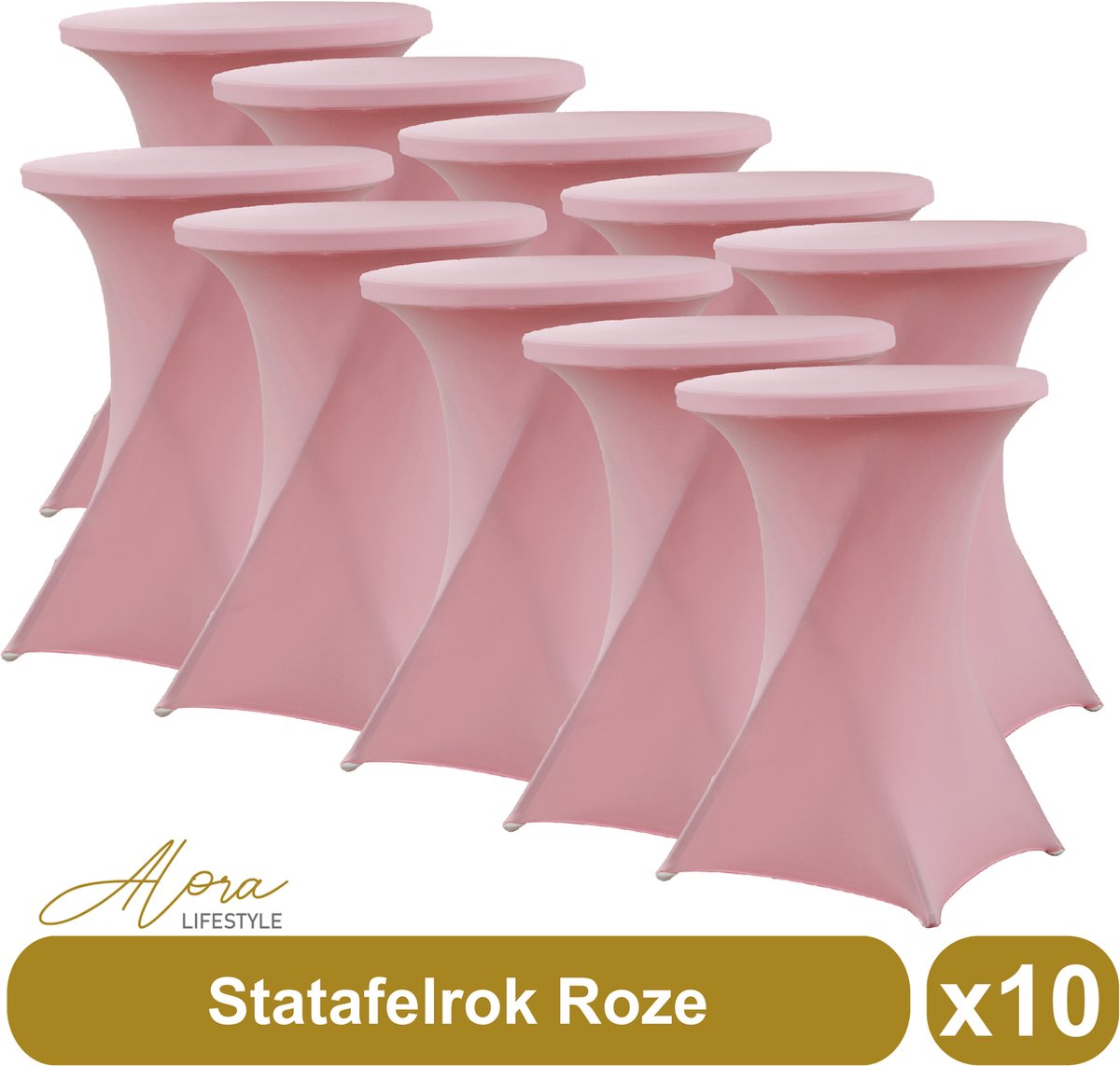 Statafelrok roze 80 cm per 10 - partytafel - Alora tafelrok voor statafel - Statafelhoes - Bruiloft - Cocktailparty - Stretch Rok - Set van 10