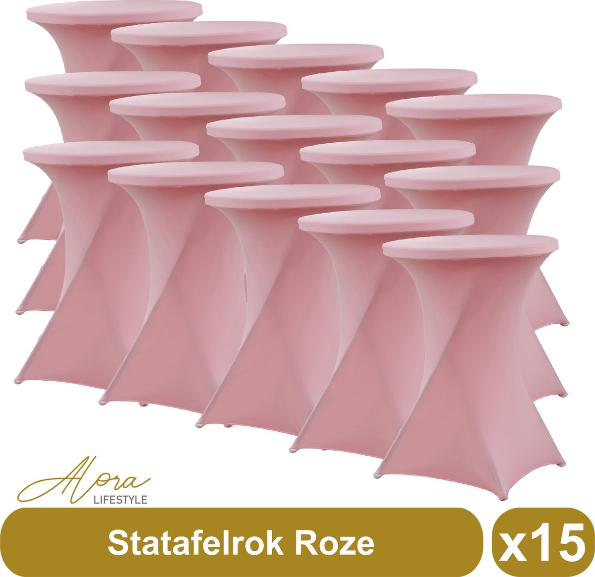 Statafelrok roze 80 cm per 15 - partytafel - Alora tafelrok voor statafel - Statafelhoes - Bruiloft - Cocktailparty - Stretch Rok - Set van 15