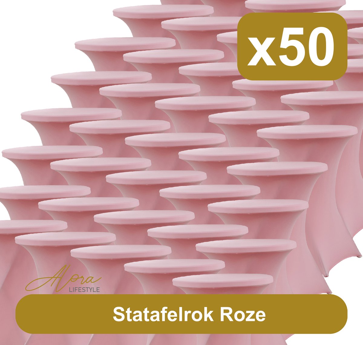 Statafelrok roze 80 cm per 50 - partytafel - Alora tafelrok voor statafel - Statafelhoes - Bruiloft - Cocktailparty - Stretch Rok - Set van 50