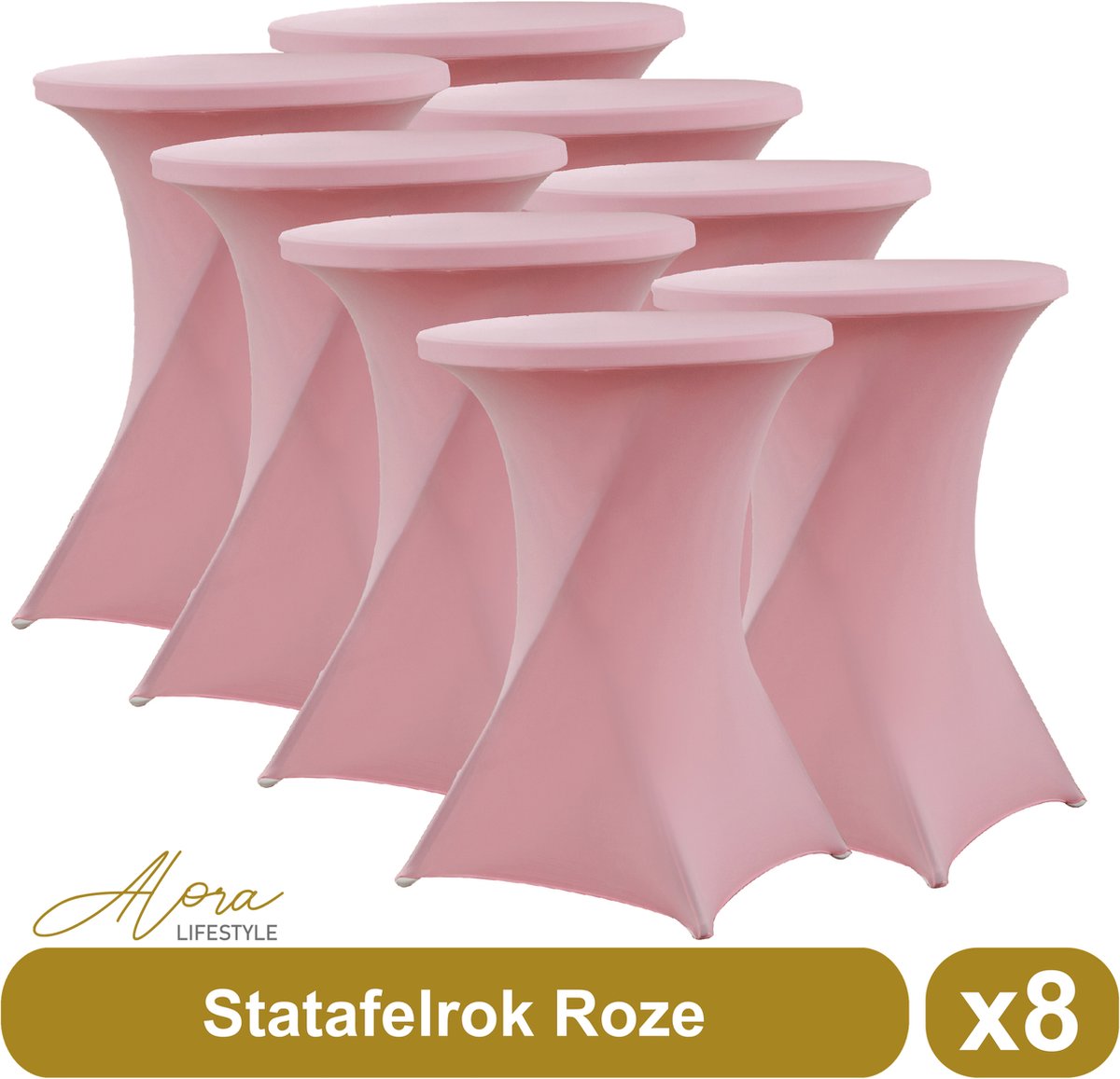 Statafelrok roze 80 cm per 8 - partytafel - Alora tafelrok voor statafel - Statafelhoes - Bruiloft - Cocktailparty - Stretch Rok - Set van 8