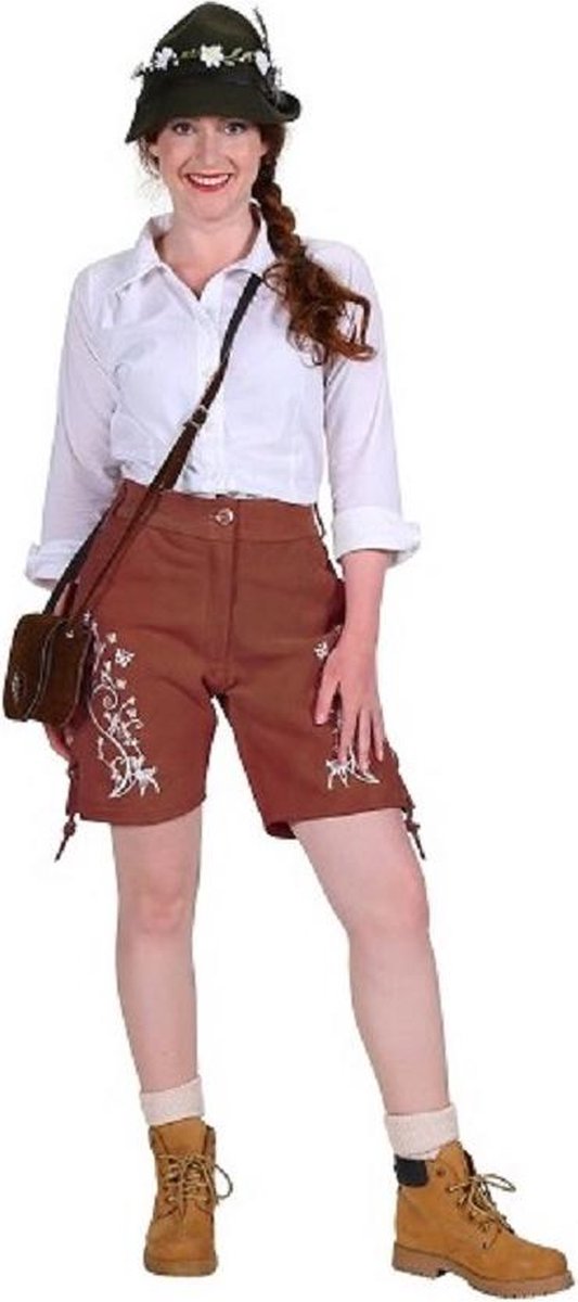 Korte licht bruine Lederhose dame - tiroler - broek Emma (maat 40)