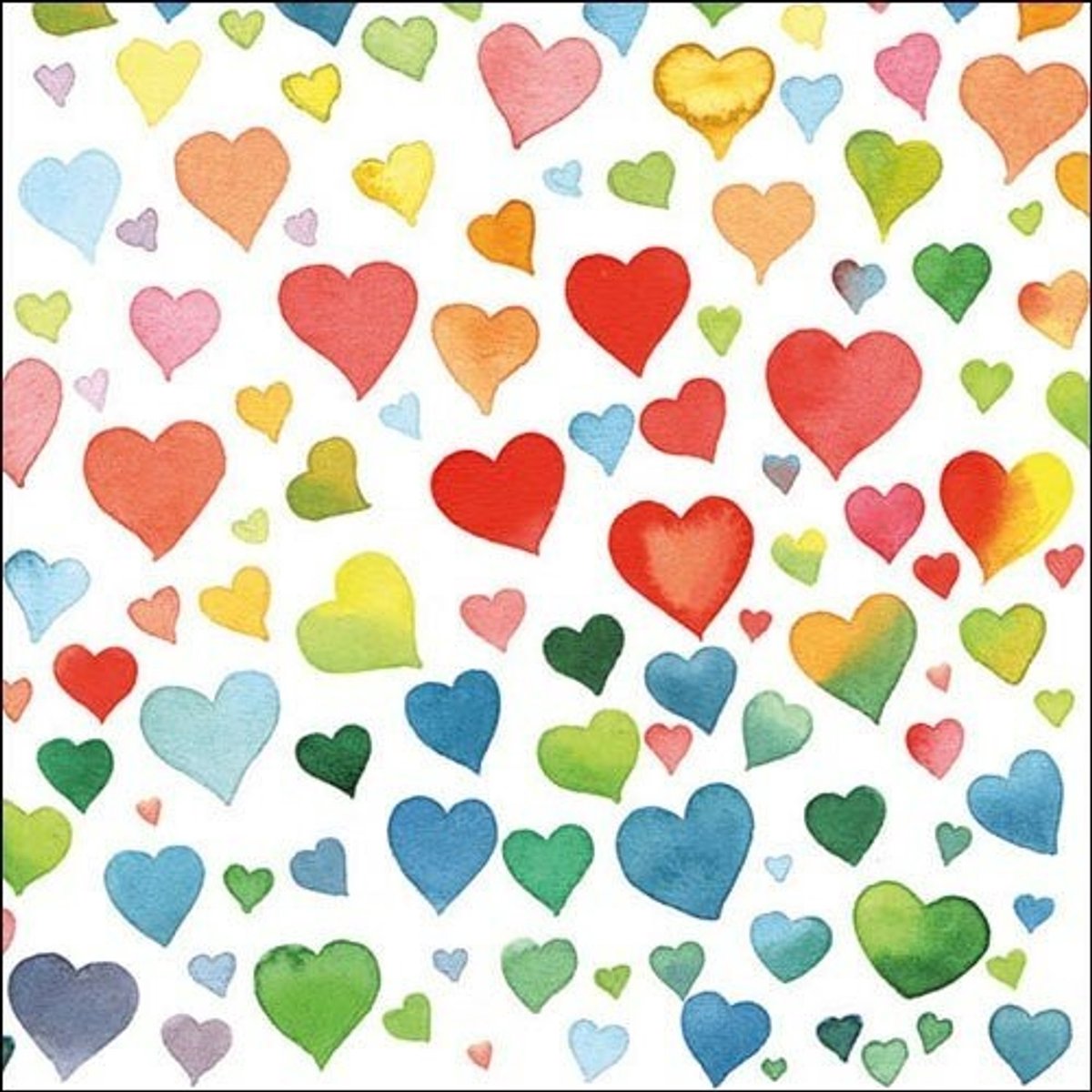 Servetten 20pcs / 33 x 33cm, Colourful hearts