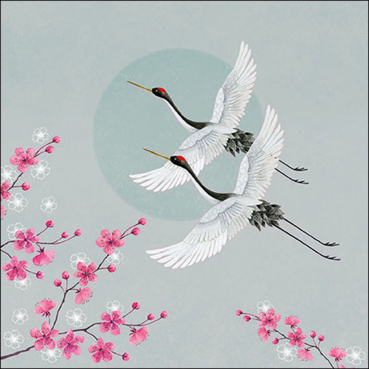 Servetten 20pcs / 33 x 33cm, Cranes green