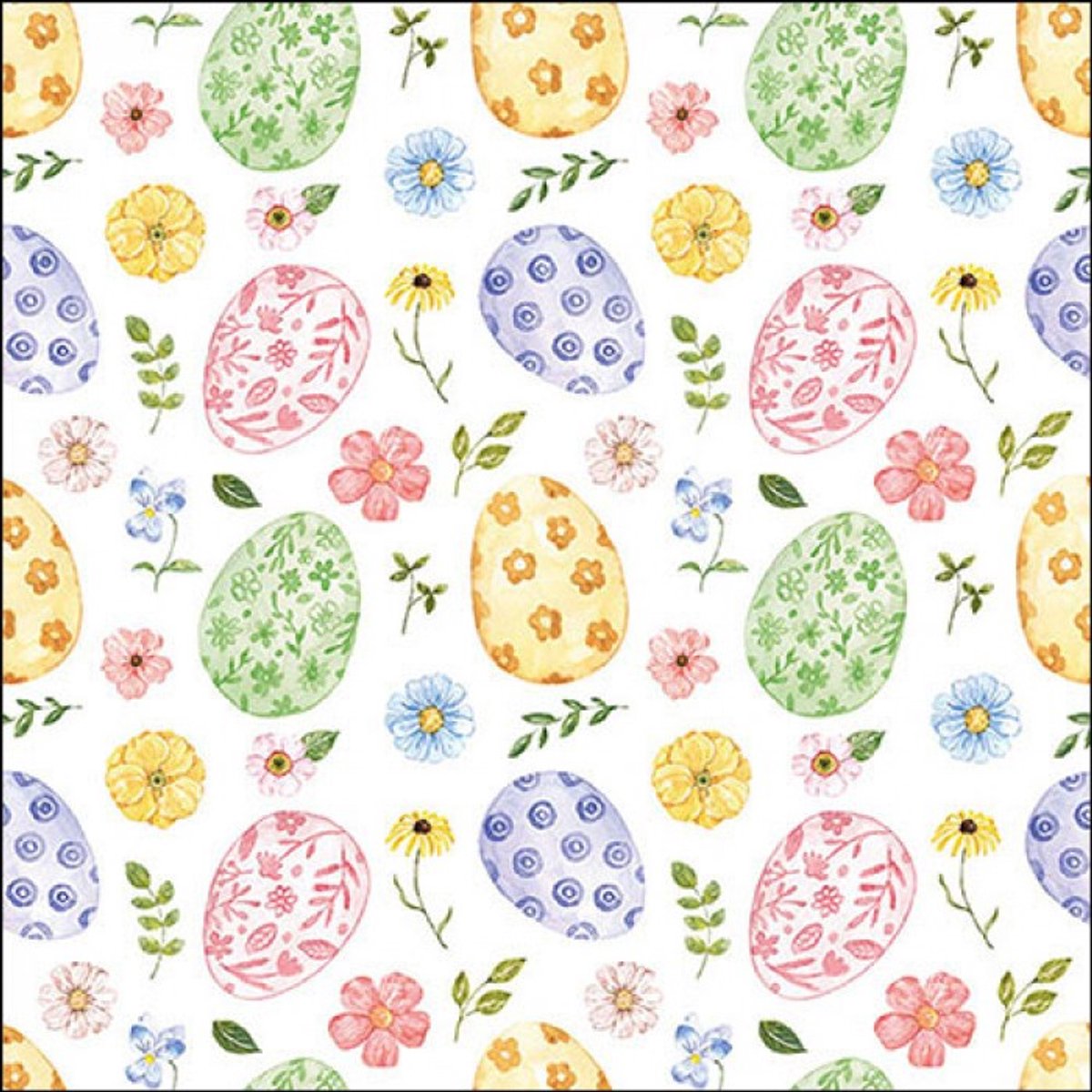 Servetten 20pcs / 33 x 33cm, Easter eggs and flowers