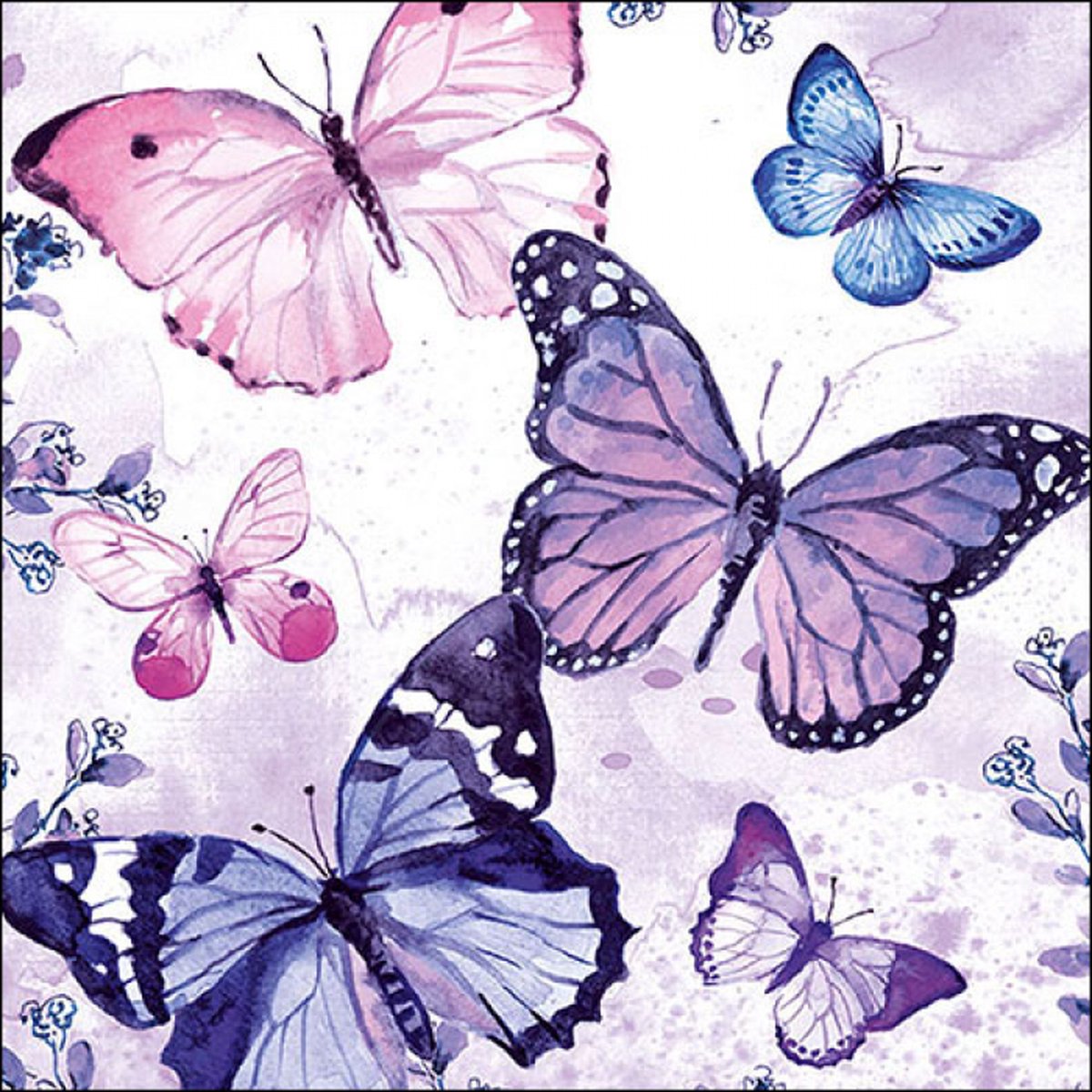 Servetten 20pcs / 33 x 33cm, Fluttering butterflies purple