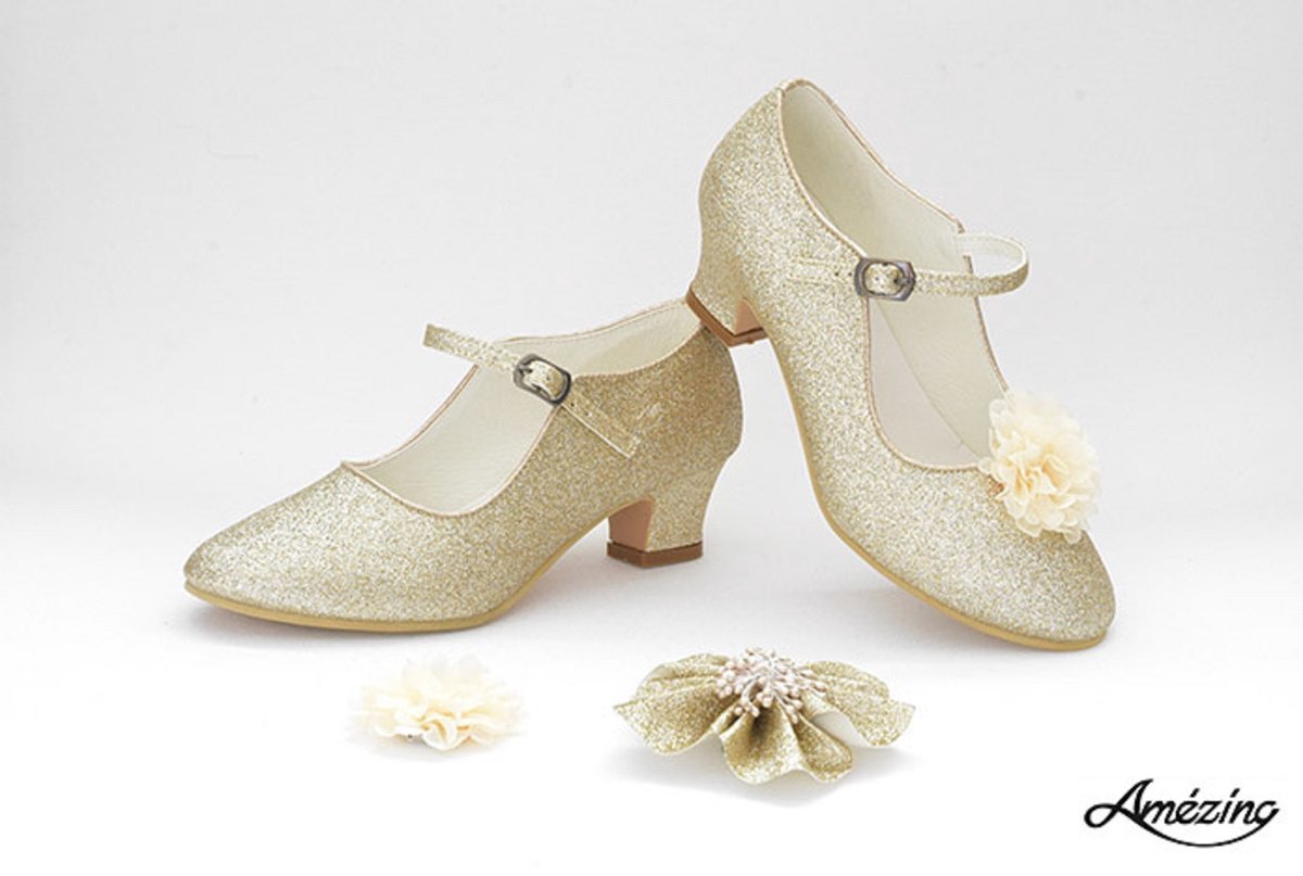 Prinsessenschoen-hak schoen-glitterschoen-pumps-bruidskleding-goud-gesp schoen-champagne (mt 37)