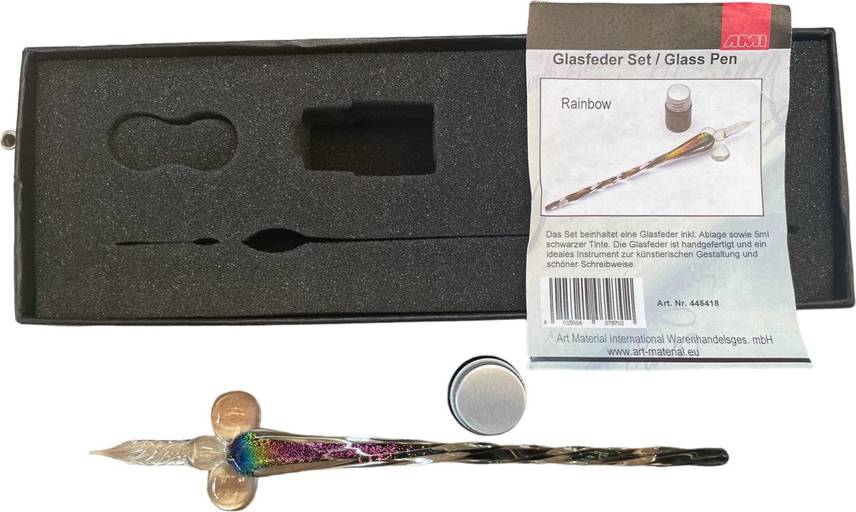 Glazen dip pen set, Glazen pen, kalligrafie-pen en inkt, voor kunst,schilderen, wenskaarten, handtekeningen, kalligrafie. Rainbow
