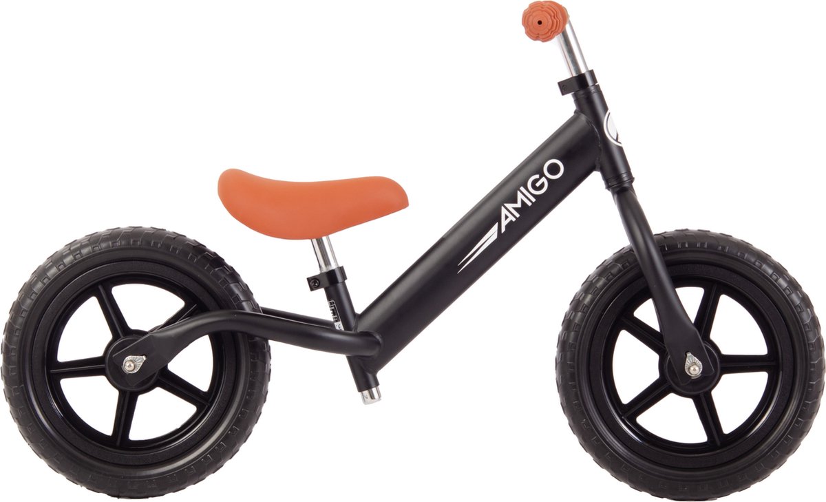 AMIGO Hopper Loopfiets 12 Inch - Lichtgewicht & In Hoogte Verstelbaar - Jongens en Meisjes Loopfiets - Balance Bike - Vanaf 2 Jaar - Matzwart