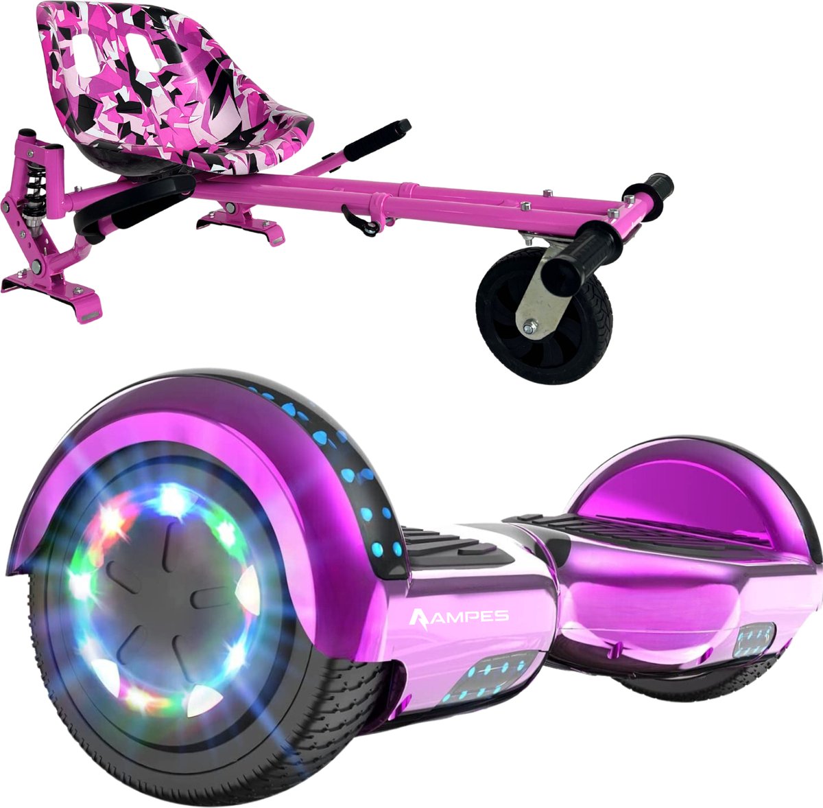   Hoverboard - Bluetooth Speaker - 24V 4.0 Ah Accu - Oxboard - 12 km/h - UL2272 Gecertificeerd - LED Verlichting - Anti lek banden - Belastbaar tot 120KG - 6.5 Inch - Inclusief Draagtas - 700W Wielen - Roze + Hoverkart Vering Roze