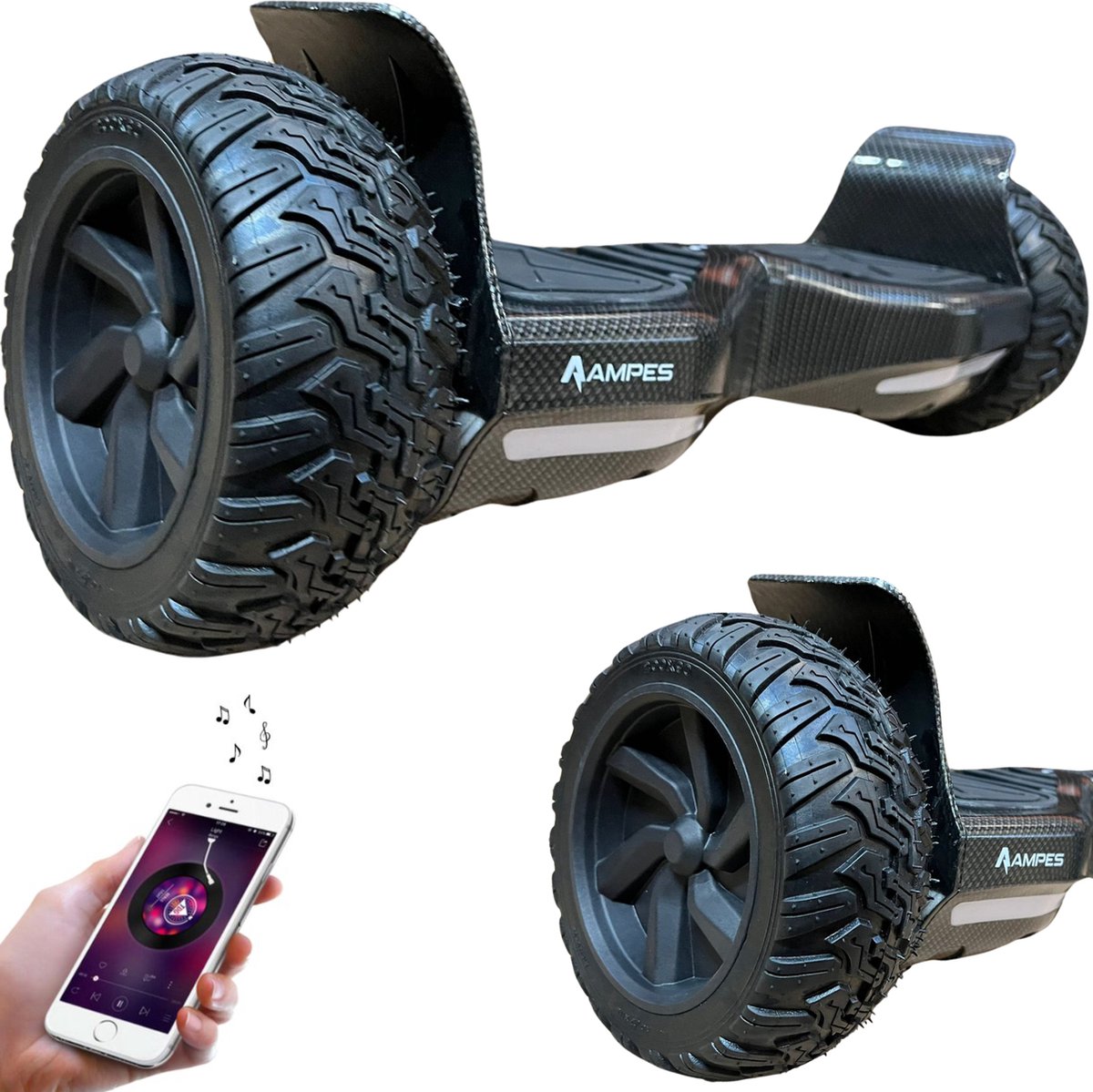 Ampes Hoverboard - Off Road Hoverboard - Bluetooth Speaker - 36V 4.0 Ah Accu - Oxboard - 15 km/h - UL2272 Gecertificeerd - LED Verlichting - Anti lek banden - Belastbaar tot 120KG - 8.5 Inch - Inclusief Draagtas - 800W - Carbon