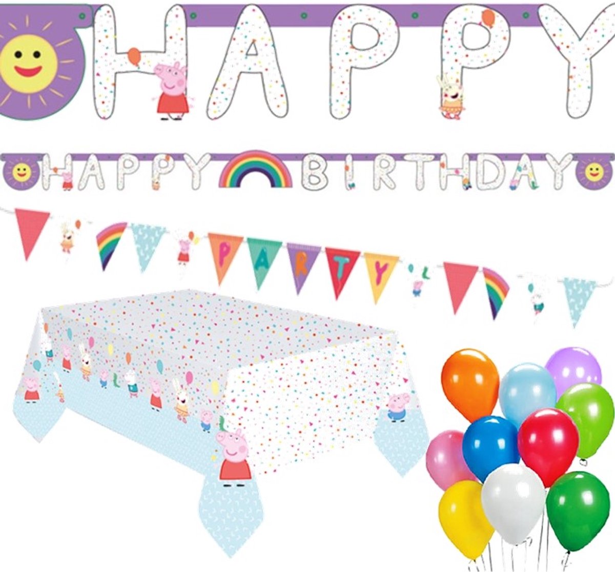 Peppa Big 4 delig versiering Happy Birthday feestpakket AMSCAN.