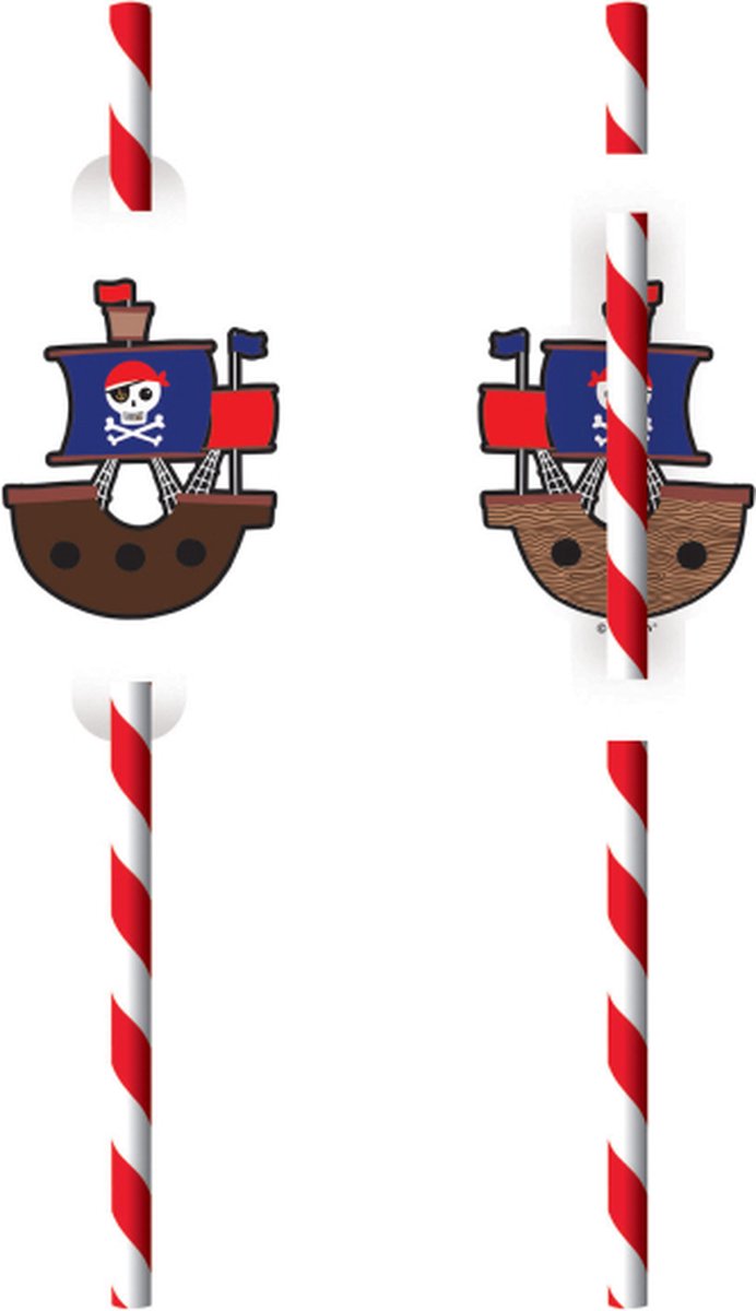 8 papieren rietjes met piraten afbeelding Pirates Map