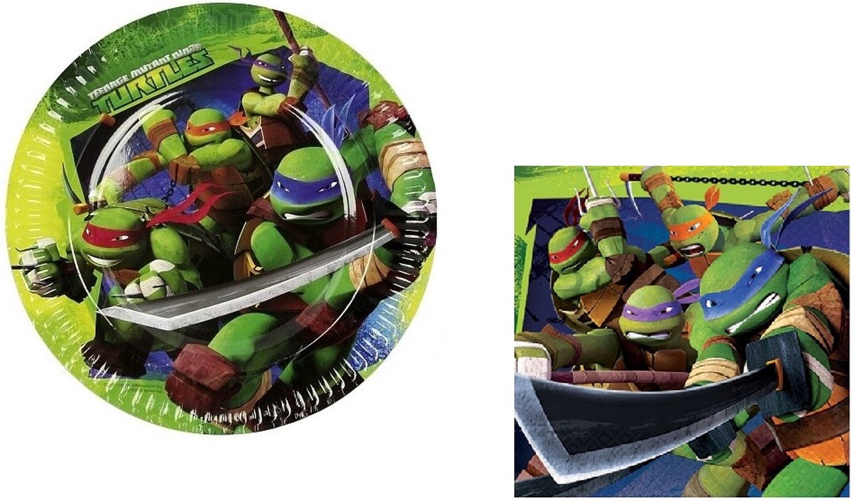 Teenage - Mutant - Ninja Turtles - Feestbordjes - Party bordjes - Bordjes - Karton - 23 cm - Servetten - Servet - Wegwerp - Kinderfeest - Verjaardag.