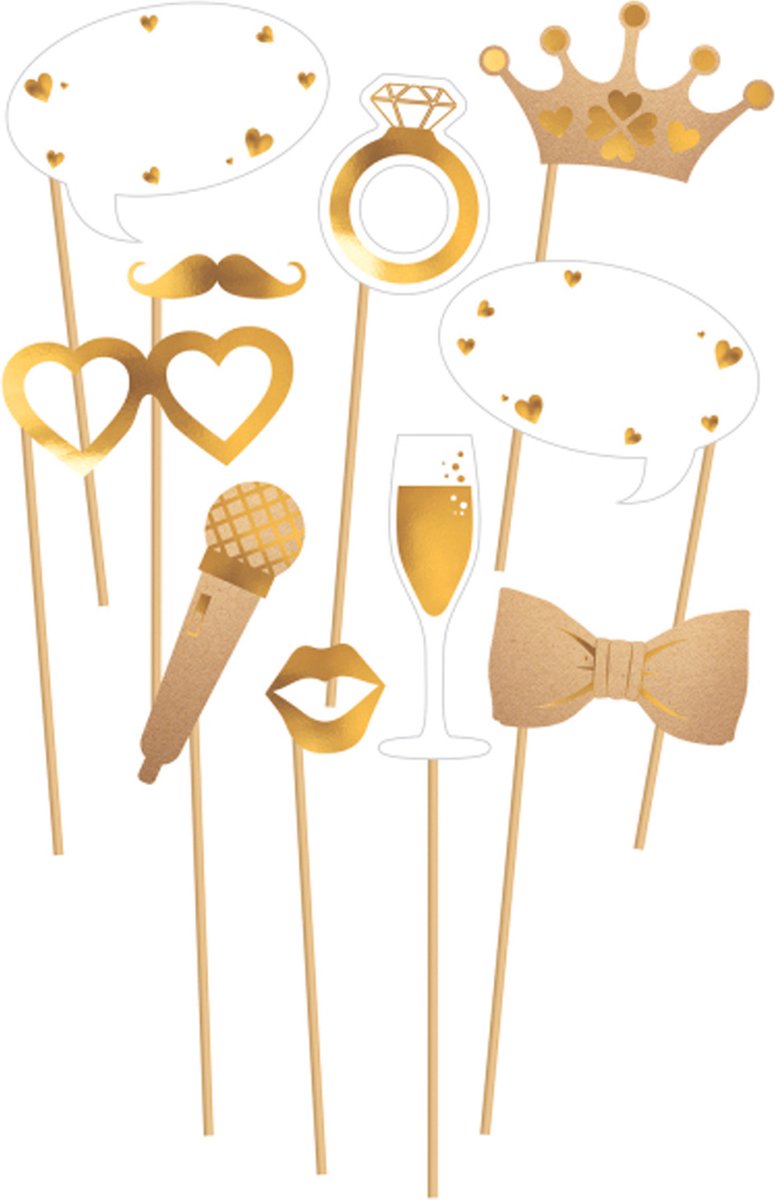   Bruiloft foto prop set - 20-delig - goud/wit - vrijgezellenfeest - photo booth accessoires