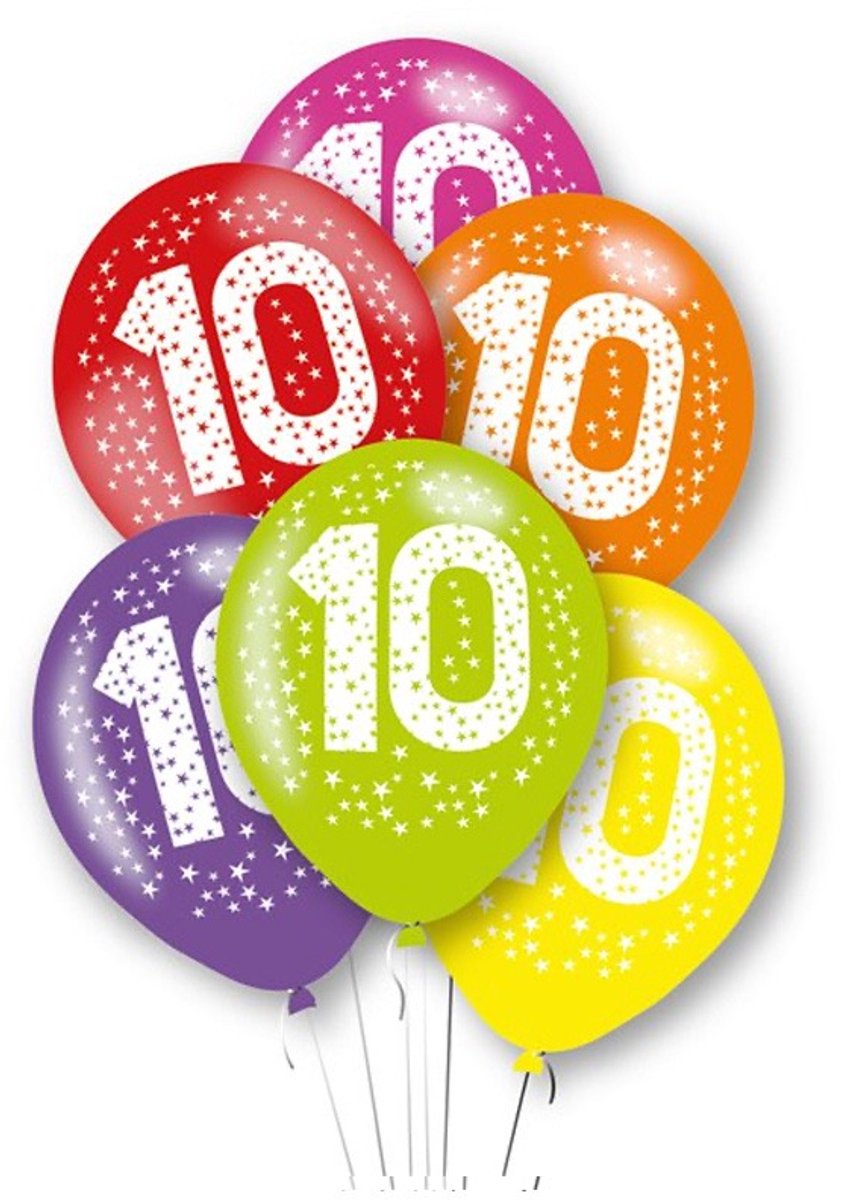 BALLONNEN 10 JAAR - set van 6 - LATEX BALLONNEN 10 - Ballonnenset multicolor 10 - AMSCAN