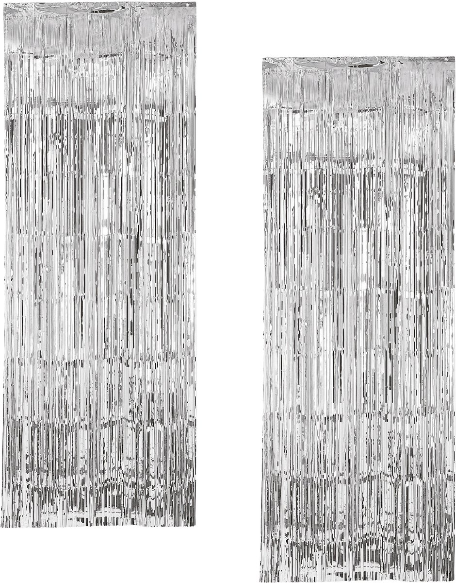 Folie Deurgordijn - 2x - 243 x 91 cm - zilver - glitter gordijn - decoratie - thema zilver