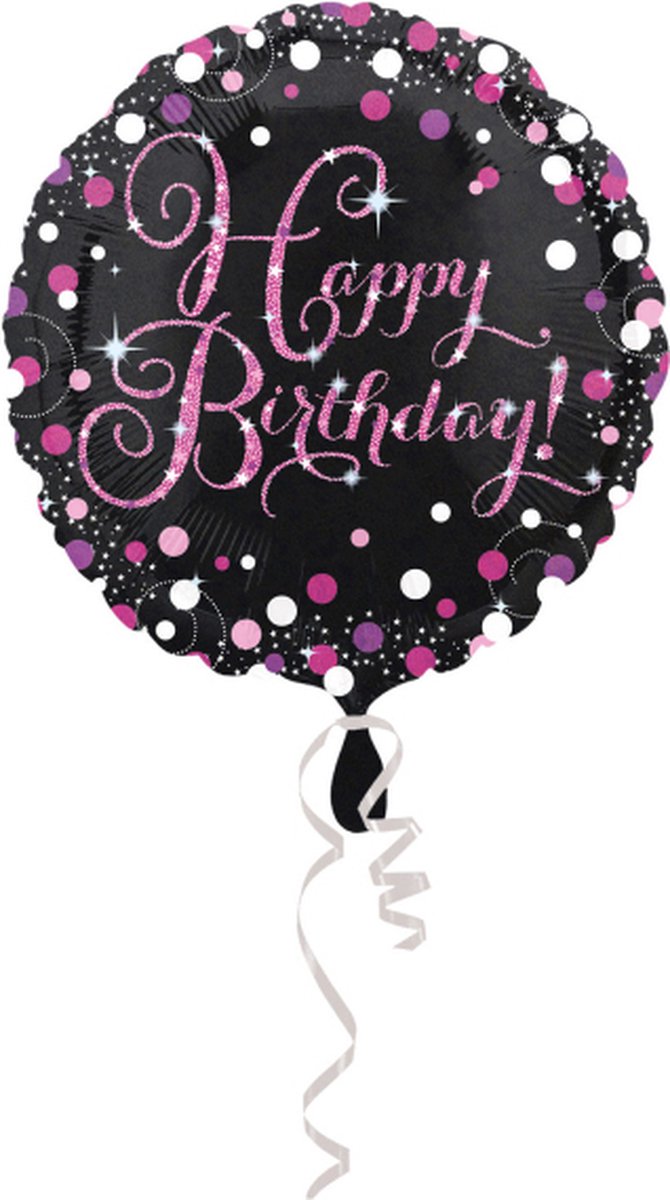 Folieballon Happy Birthday sparkling zwart roze 45cm