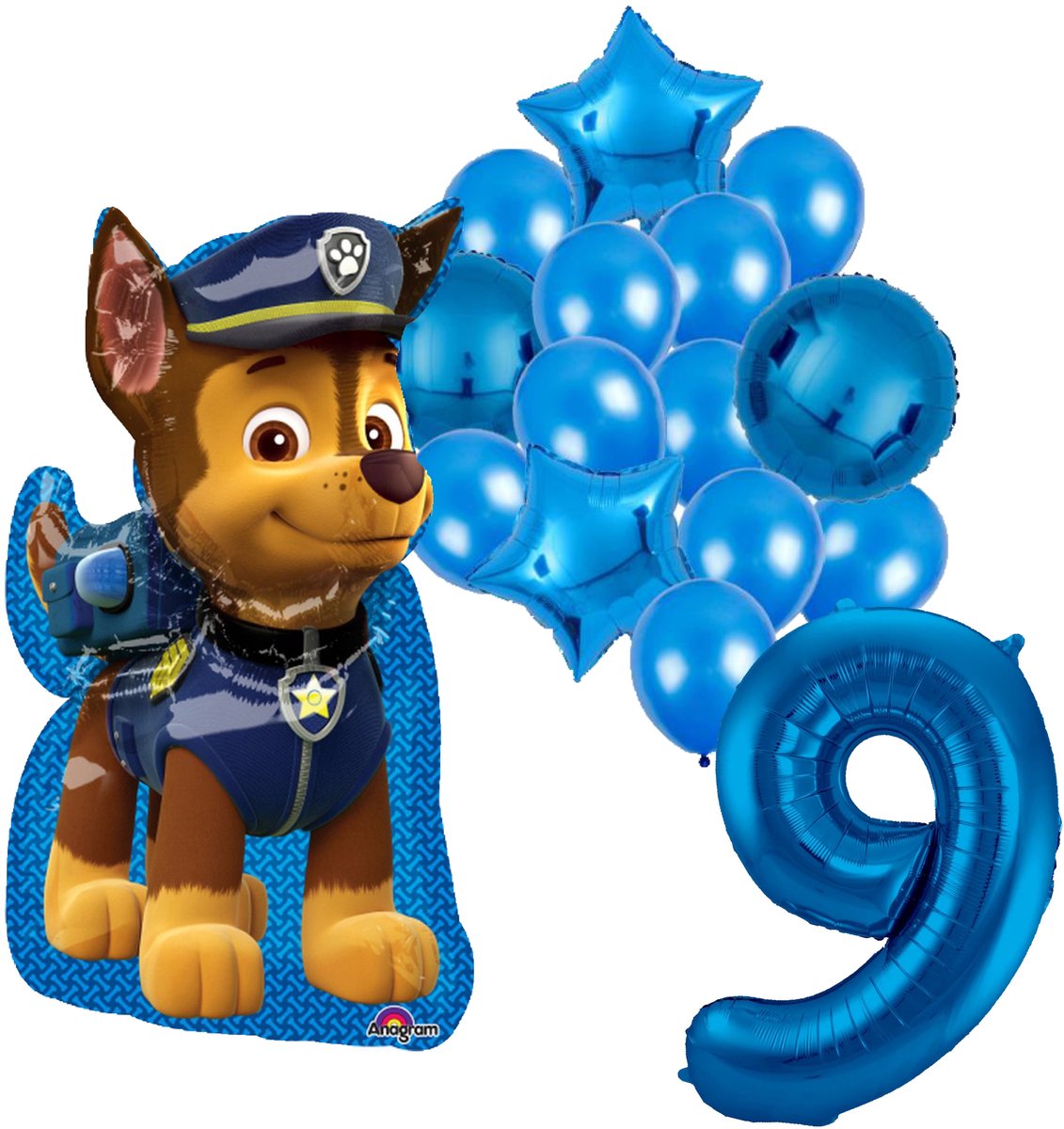 Paw Patrol Chase ballonnen pakket - 58x78cm - Folie Ballon - 9 jaar - Themafeest - Verjaardag - Ballonnen - Versiering - Helium ballon