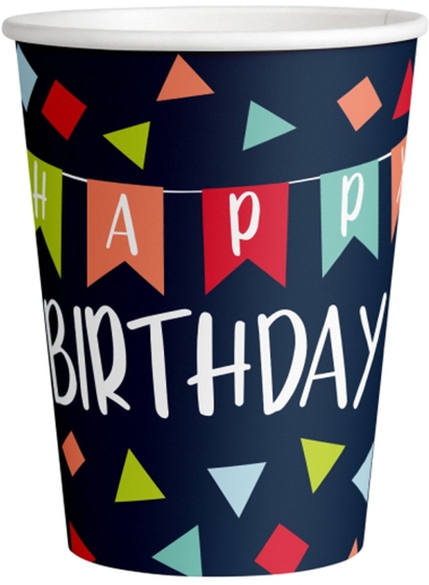 Set 8 kartonnen verjaardags FSC bekers 250ml 