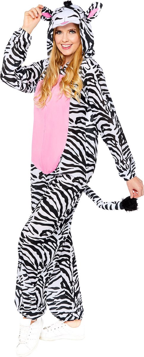 Zebra Onesie Met Capuchon Volwassenen - Onesize M/L
