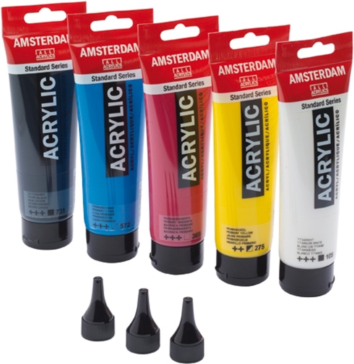 Standard primary set 5 kleuren 120 ml tubes acrylverf met doseertuiten