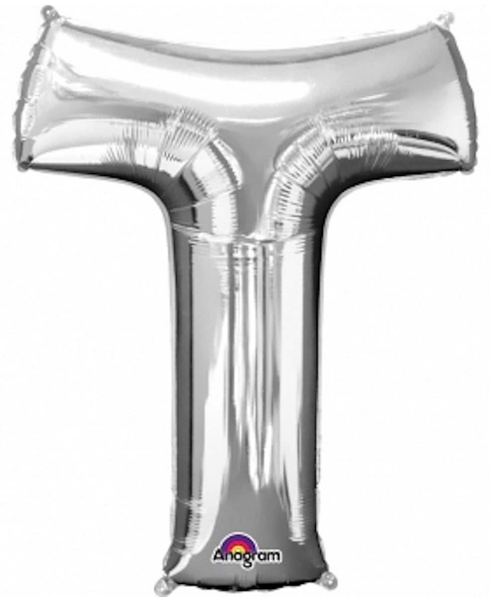 Letter T ballon zilver 86 cm
