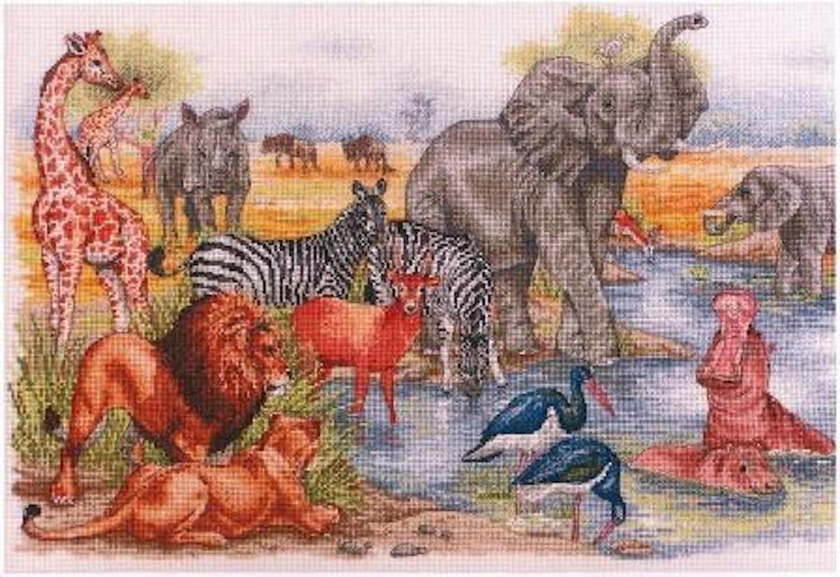 borduurpakket APC925 wilde dieren, waterbron