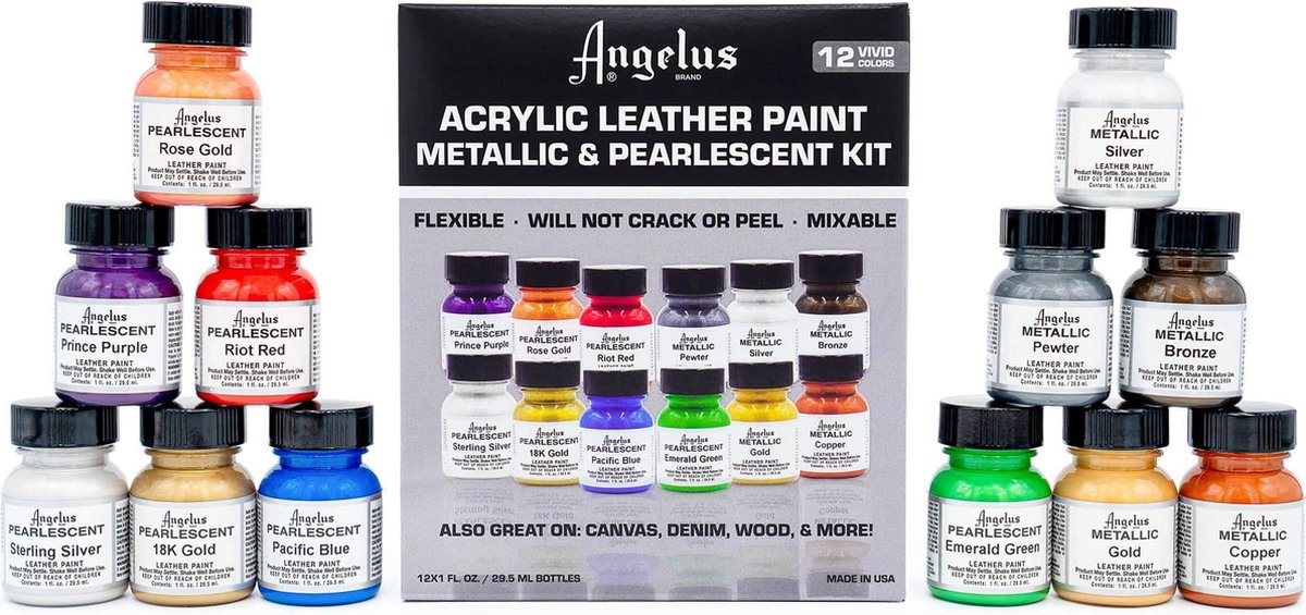 Angelus Leerverf - Metallic en Pearlescent Kit - 12 kleuren