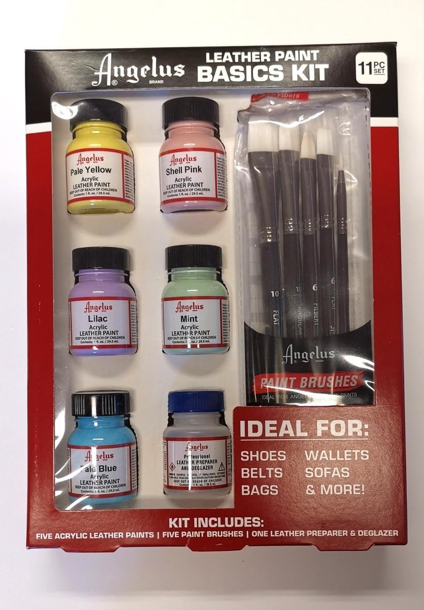 Angelus leerverf basic set: 5 Pastel tinten + 5 penselen