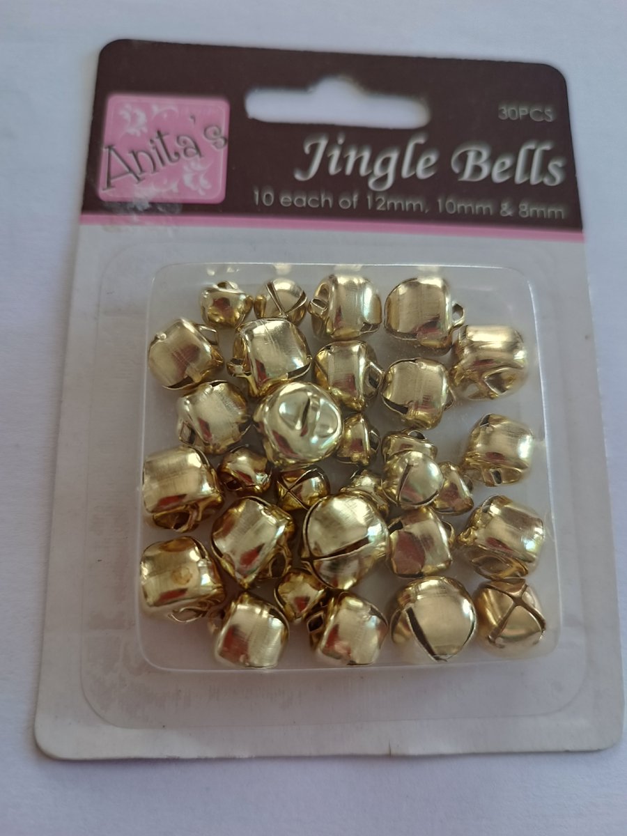 Anitas 30pcs Mixed Jingle Bells, 12mm, 10mm & 8mm Gold