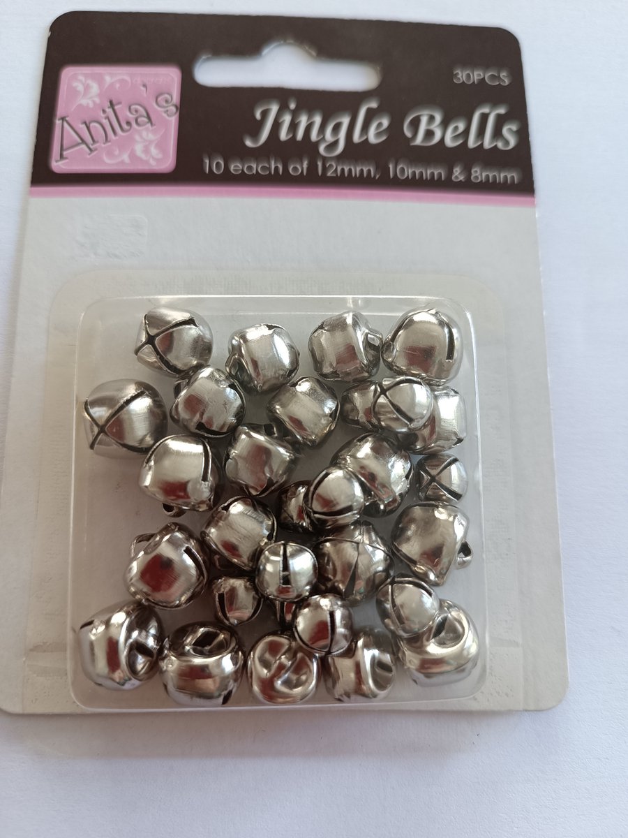 Anitas 30pcs Mixed Jingle Bells, 12mm, 10mm & 8mm silver