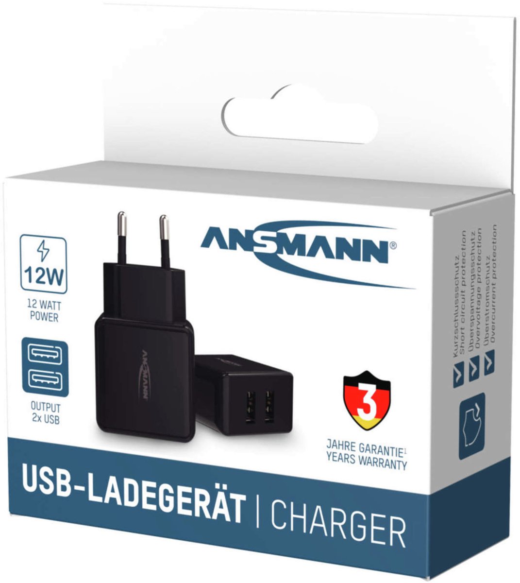 Ansmann HomeCharger HC212 USB-oplader 12 W 2x USB-A Zwart Binnen