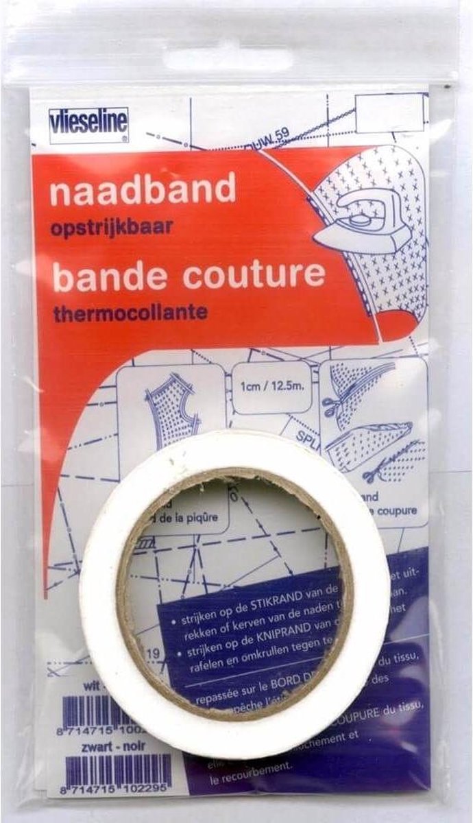 VLIESELINE NAADBAND - 1 cm/12.5 m - WIT - PER PAKJE.