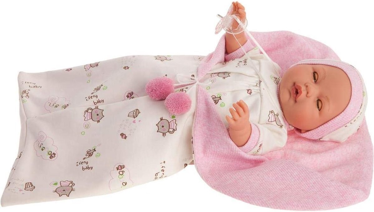 Antonio Juan babypop met slaapogen en geluid in slaapzak 37 cm